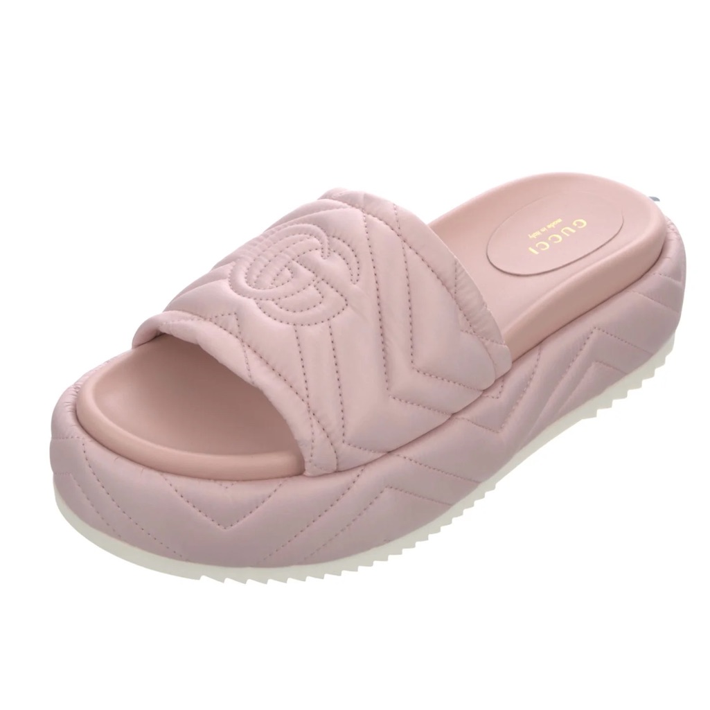 New Gucci Gg Marmont Double G Pink Quilted Platform Slides 39.5